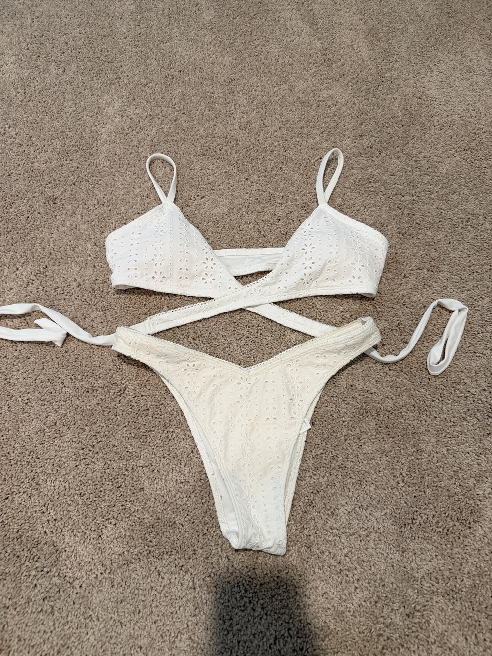 Hollister White Eyelet Wrap Bikini Set - Women Swim